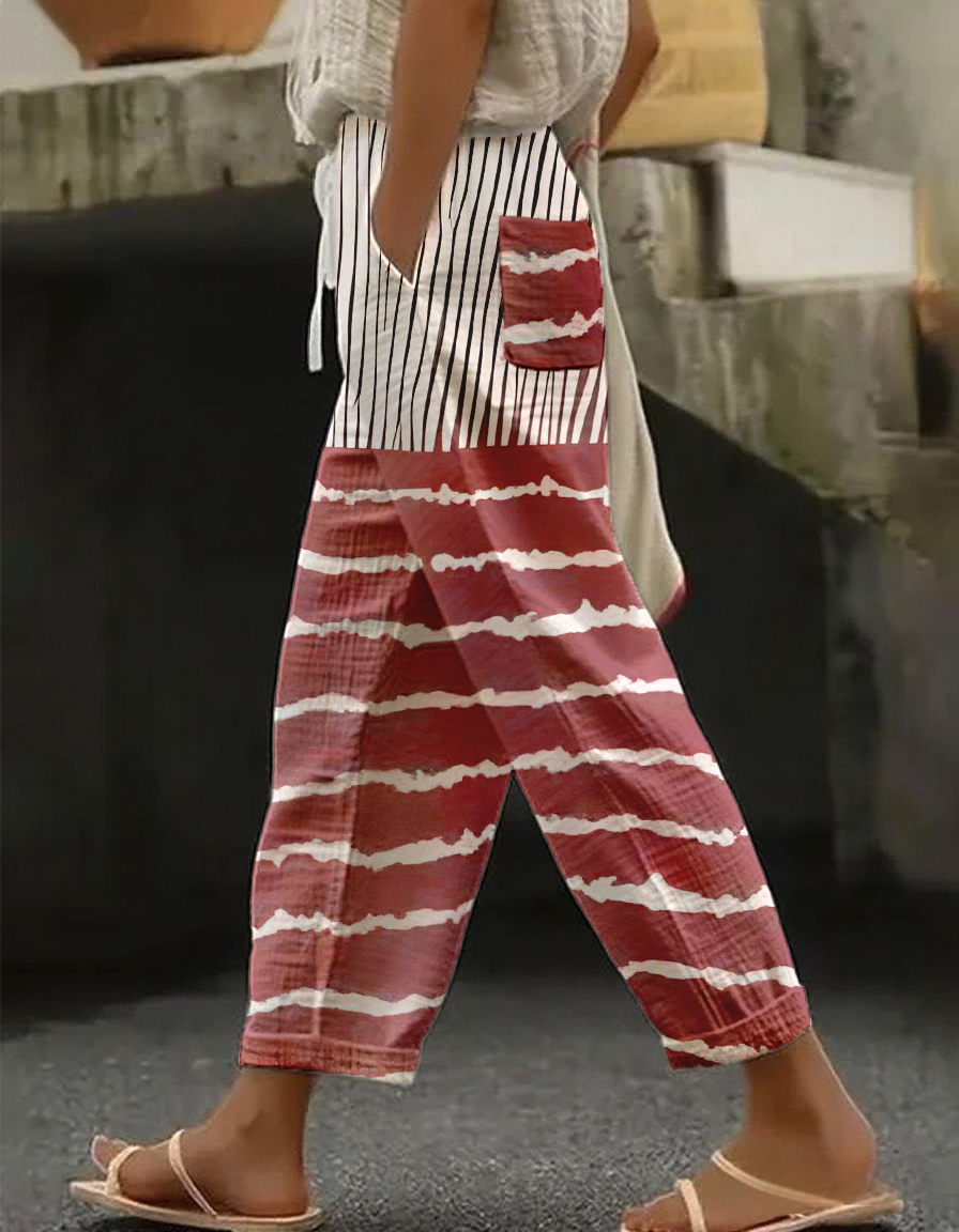 Casual Striped Linen Blend Pants