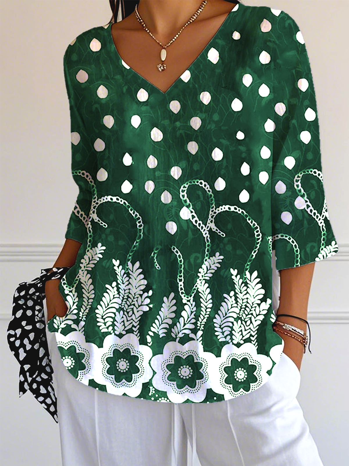 Floral V Neck Simple Loose T-Shirt