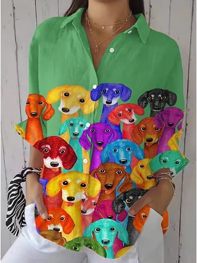 Loose Shirt Collar Animal Picture Casual Shirt