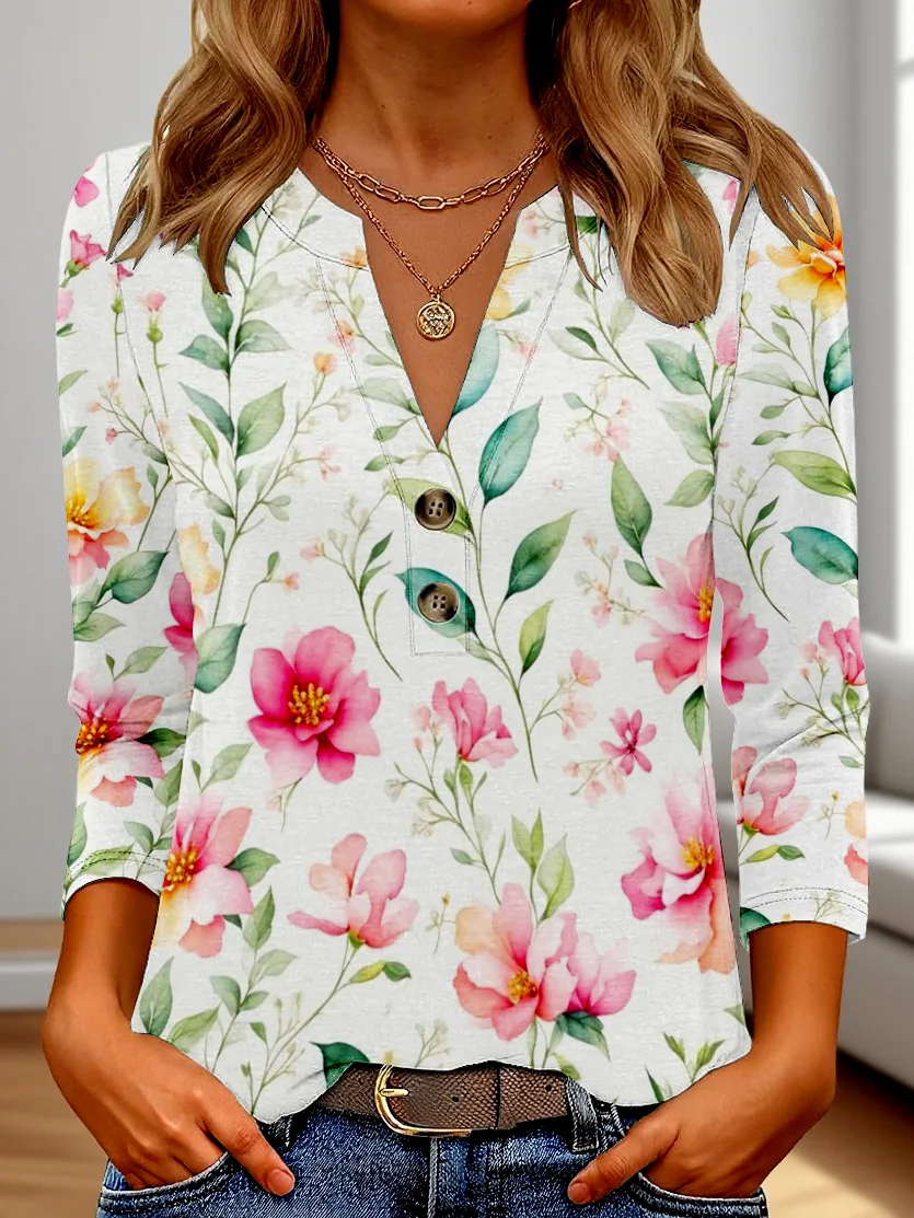 Cotton Floral Regular Fit Casual T-Shirt