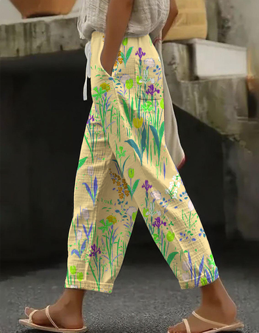 Floral Vintage Loose Linen Blend Pants