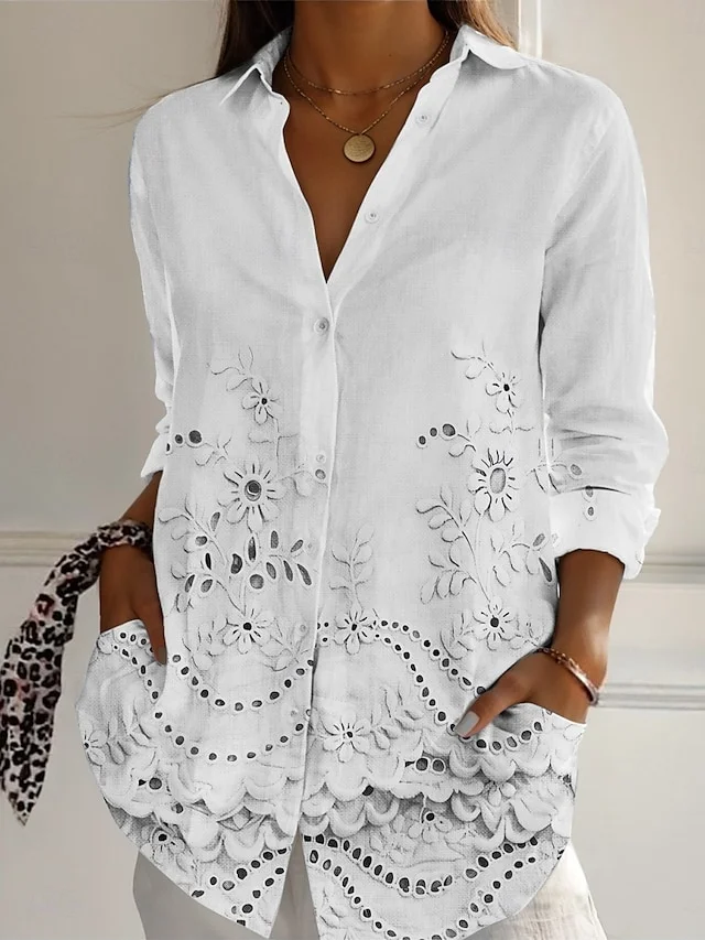 Casual Floral Shirt Collar Shirt