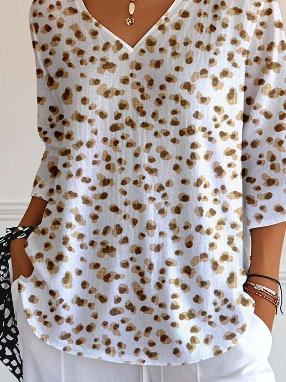 Leopard V Neck Casual T-Shirt