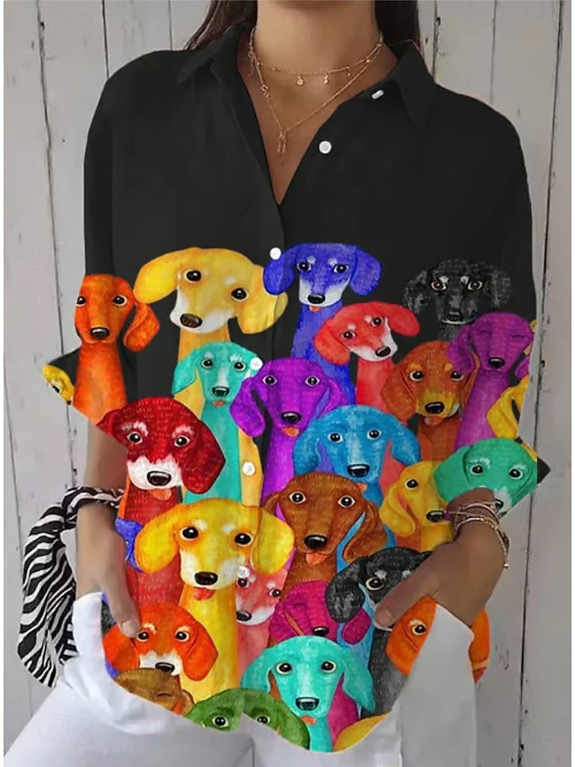 Loose Shirt Collar Animal Picture Casual Shirt
