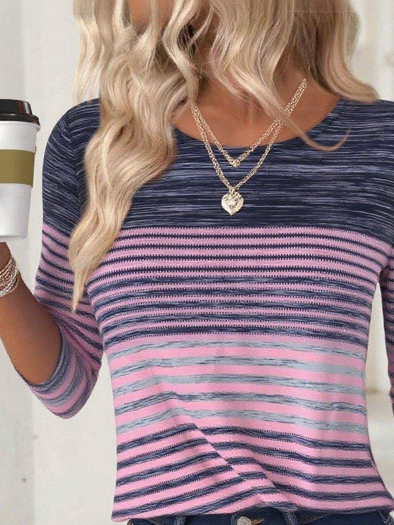Women's casual striped long-sleeved T-shirt