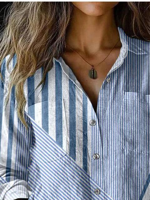 Linen Blend Simple Striped Shawl Collar Shirt