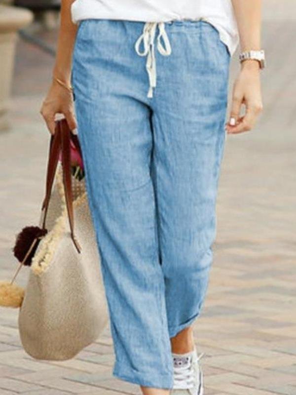 Women's Casual Loose Pocket Solid Color Trousers