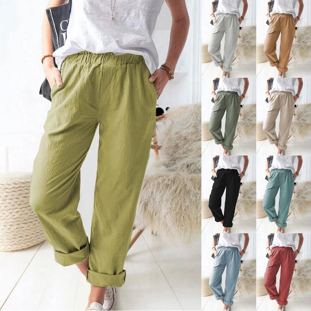 Women's Casual Loose Pocket Solid Color Trousers