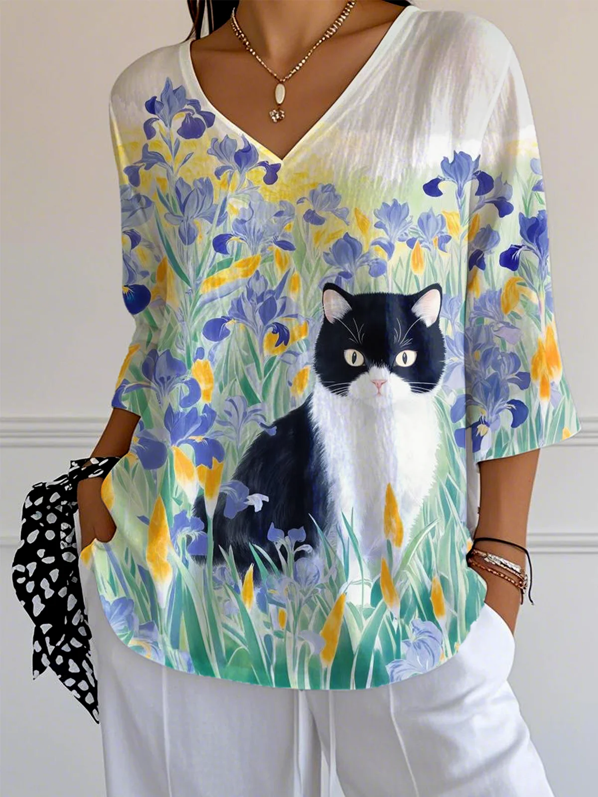 Women's V-Neck Three-Quarter Sleeve T-Shirt