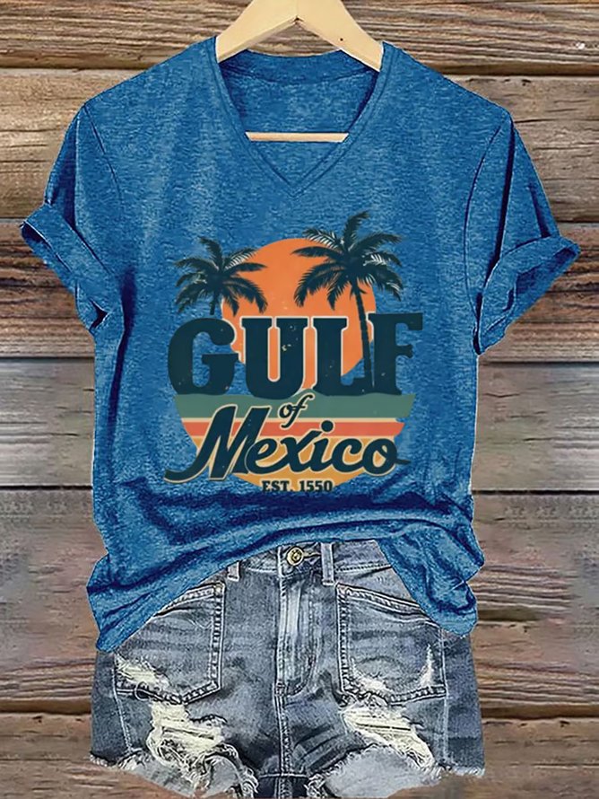 Women's Gulf Of Mexico Print V Neck T-Shirt