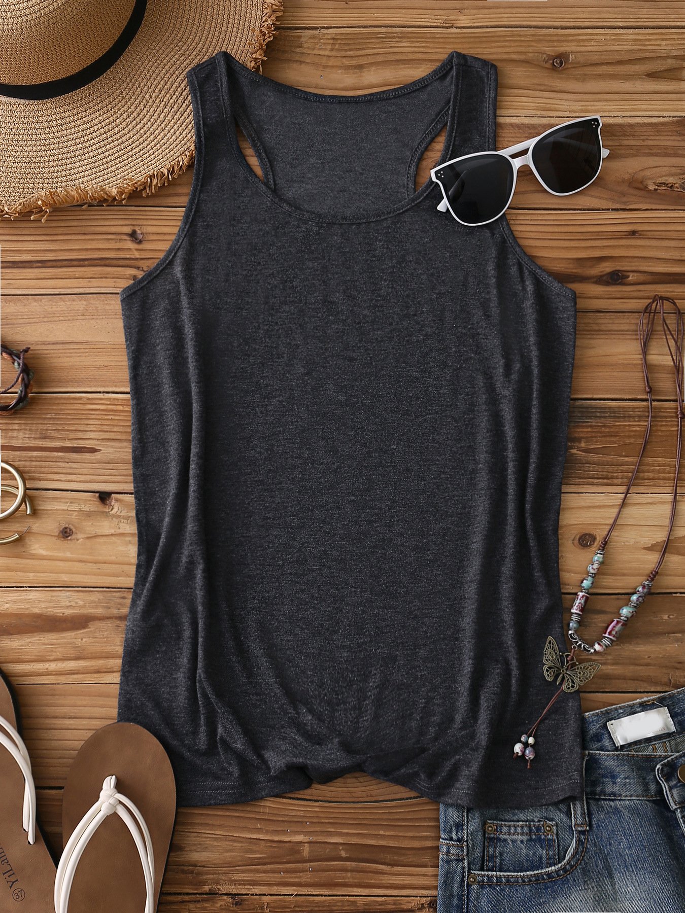 Women's Sleeveless Tank Top Summer Lake Blue Plain Cotton Stand Collar Daily Going Out Simple Top