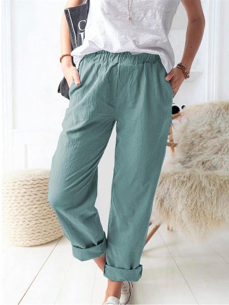 Women's Casual Loose Pocket Solid Color Trousers