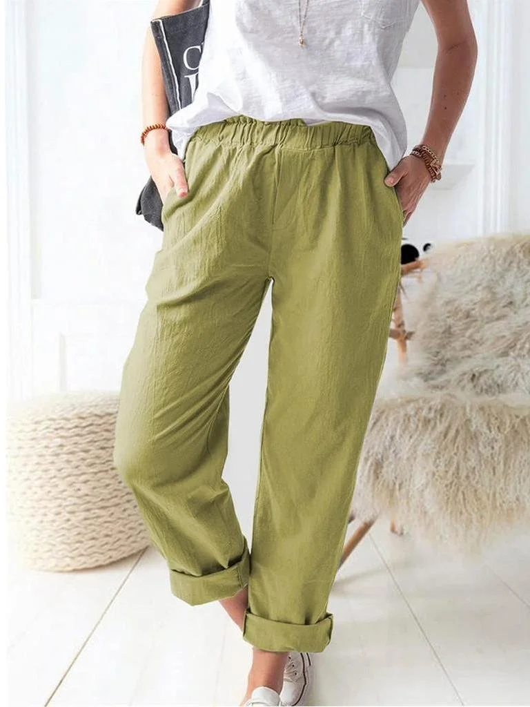 Women's Casual Loose Pocket Solid Color Trousers