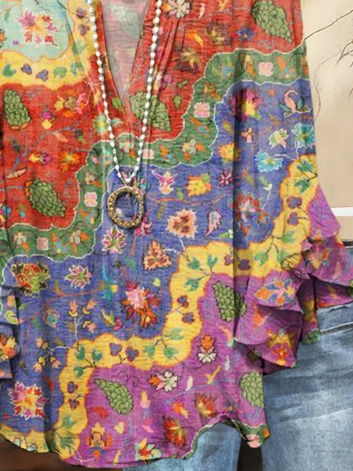 Women's Half Sleeve Shirt Summer As Picture Floral Printing V Neck Daily Going Out Casual Top