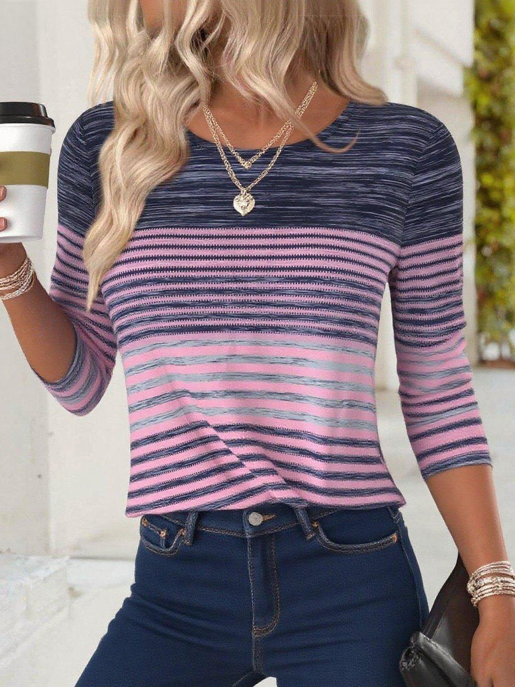 Women's casual striped long-sleeved T-shirt