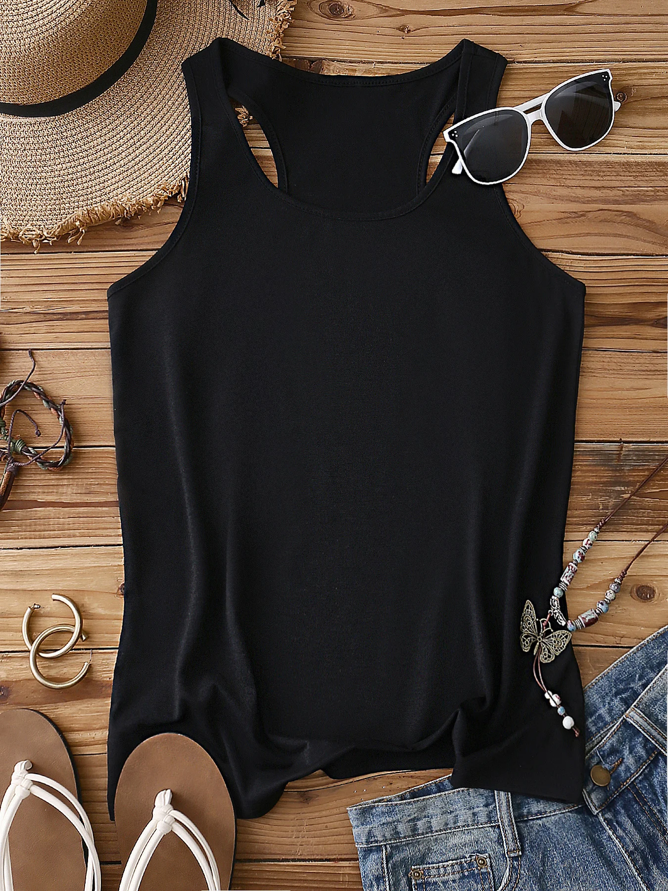 Women's Sleeveless Tank Top Summer Lake Blue Plain Cotton Stand Collar Daily Going Out Simple Top