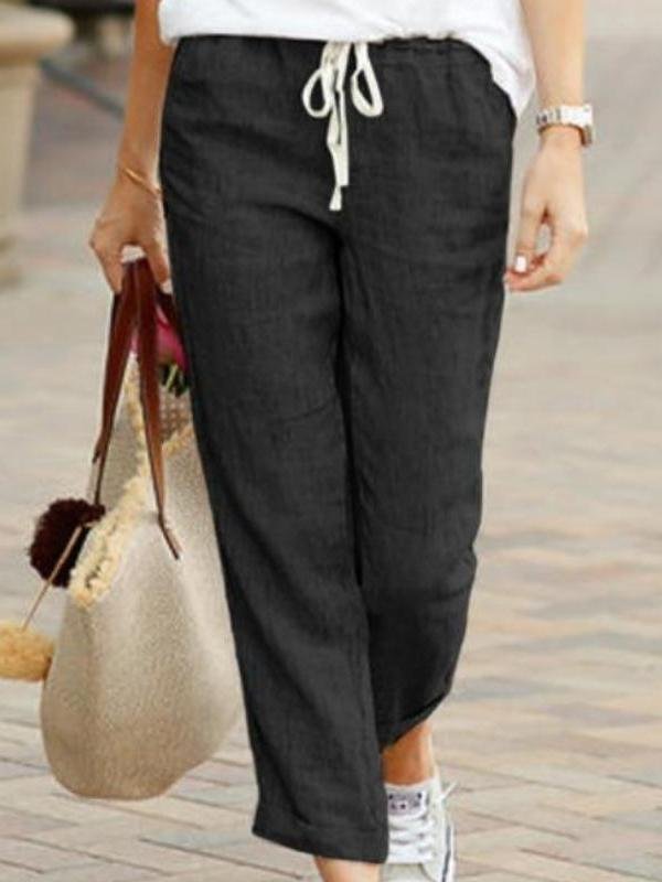 Women's Casual Loose Pocket Solid Color Trousers