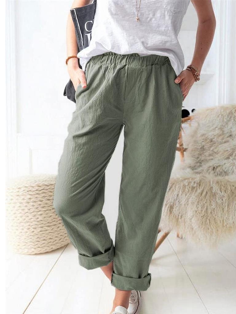 Women's Casual Loose Pocket Solid Color Trousers
