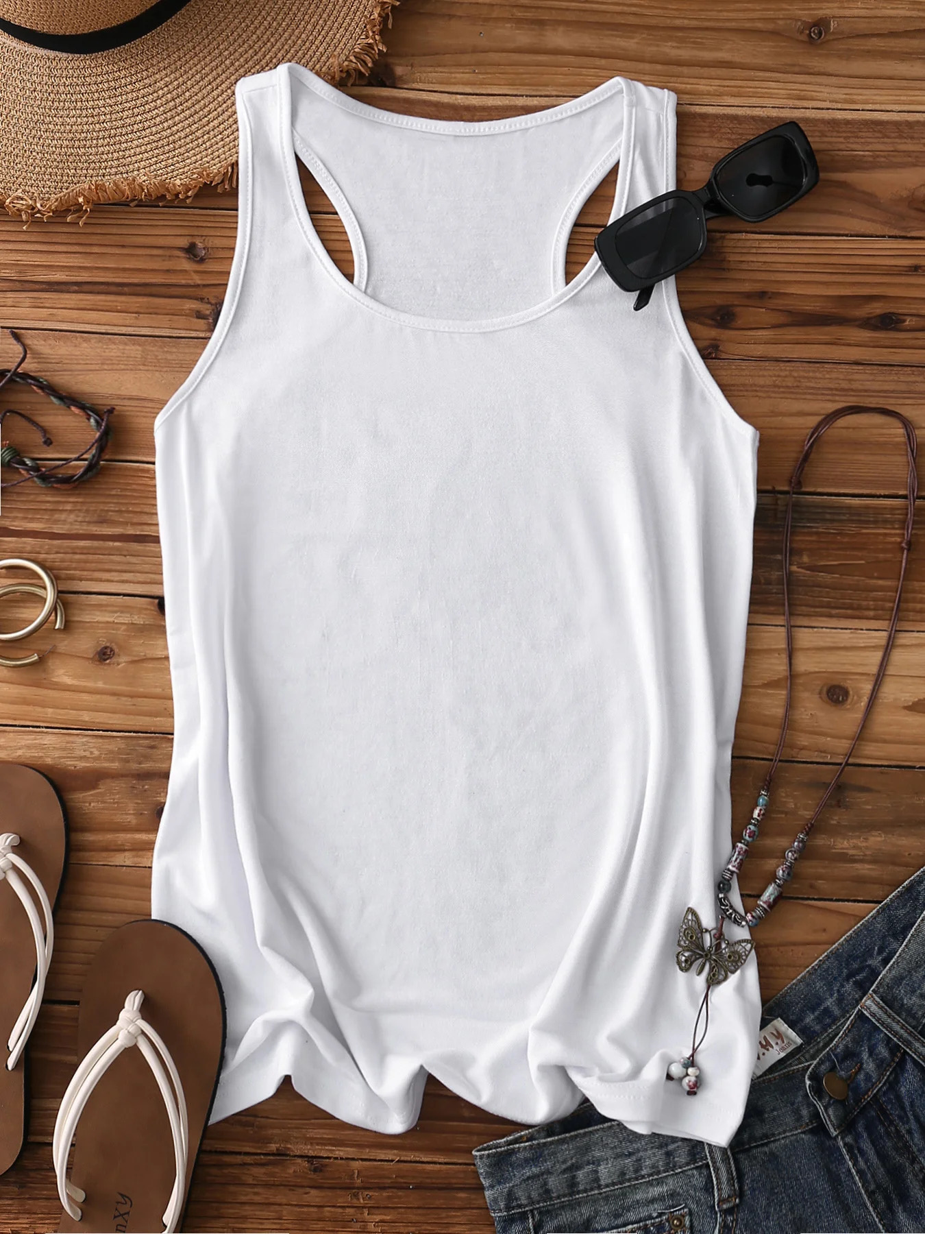 Women's Sleeveless Tank Top Summer Lake Blue Plain Cotton Stand Collar Daily Going Out Simple Top