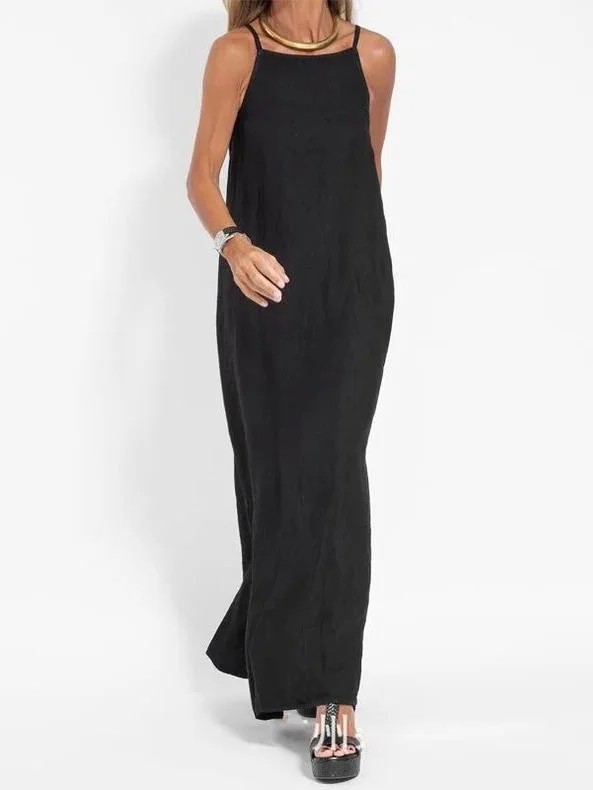 Women's Sleeveless Summer White Plain Split Joint Crew Neck Daily Going Out Vintage Maxi A-Line Tank Dress