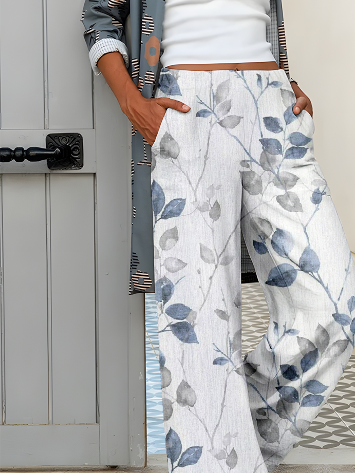 Women's Casual Loose Pocket Print Trousers