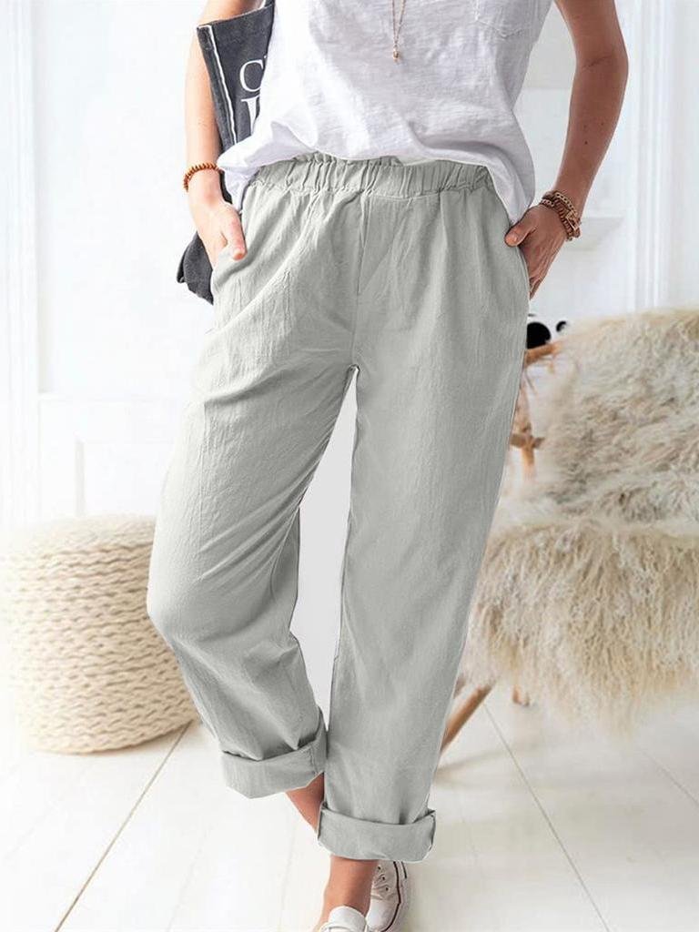 Women's Casual Loose Pocket Solid Color Trousers