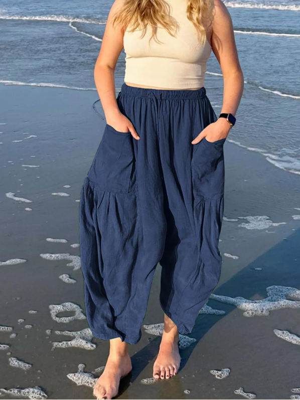 Women's  Elastic Waist H-Line Harem Pants Daily Going Out Pants Green Casual Split Joint Plain Spring/Fall Pants