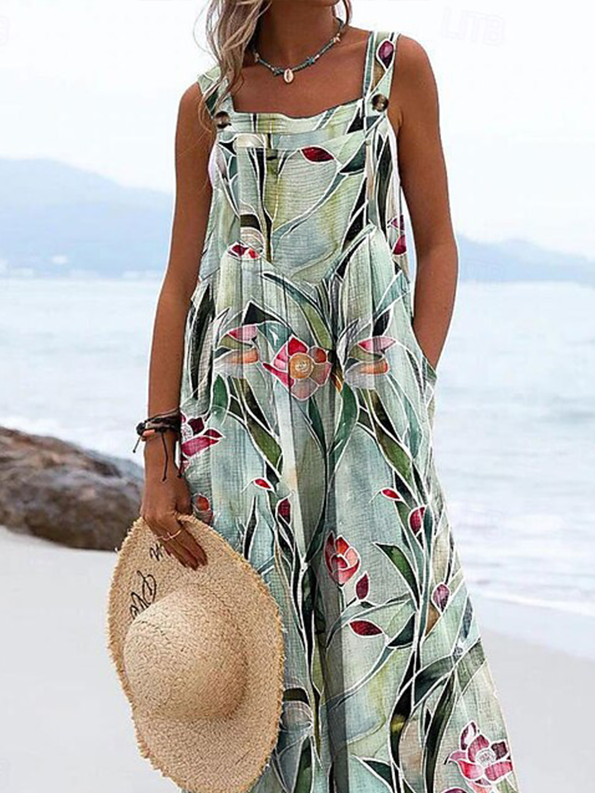 Casual Floral Spaghetti Jumpsuit