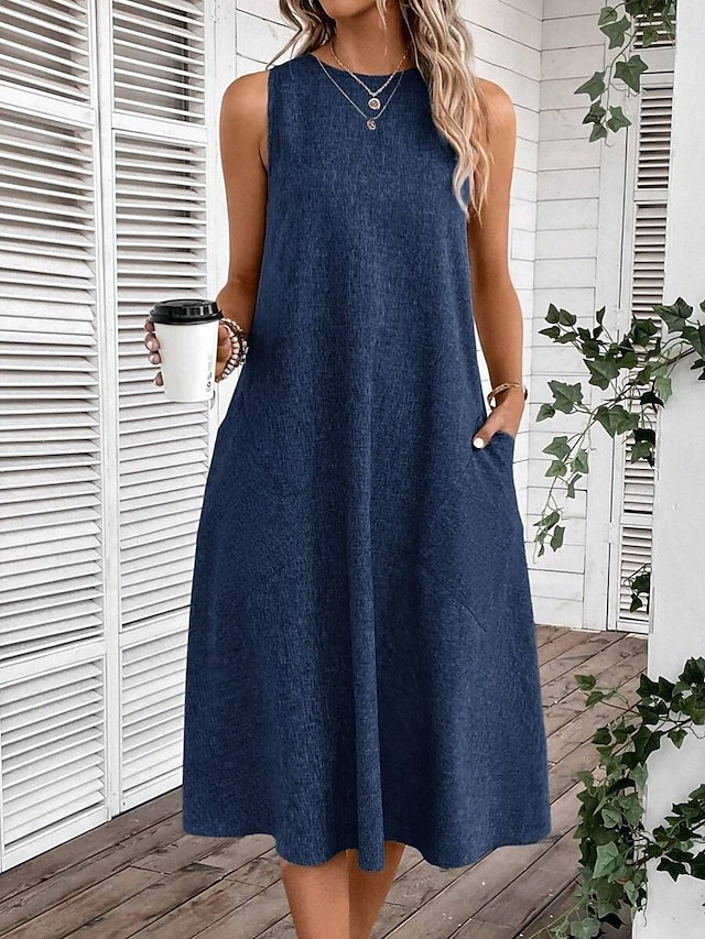 Linen Casual Dress With No