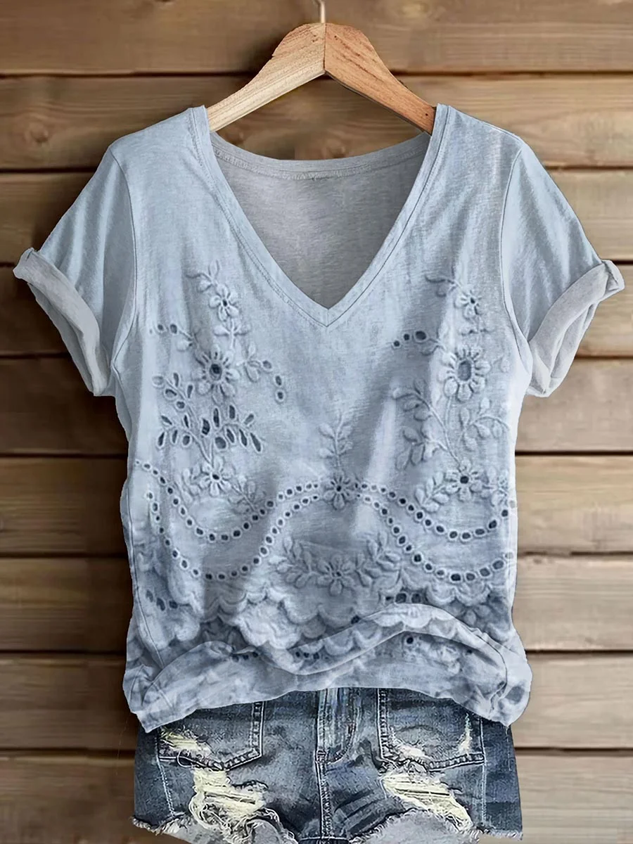 Women's Short Sleeve T-shirt Summer Pink Floral Printing V Neck Daily Going Out Casual Top