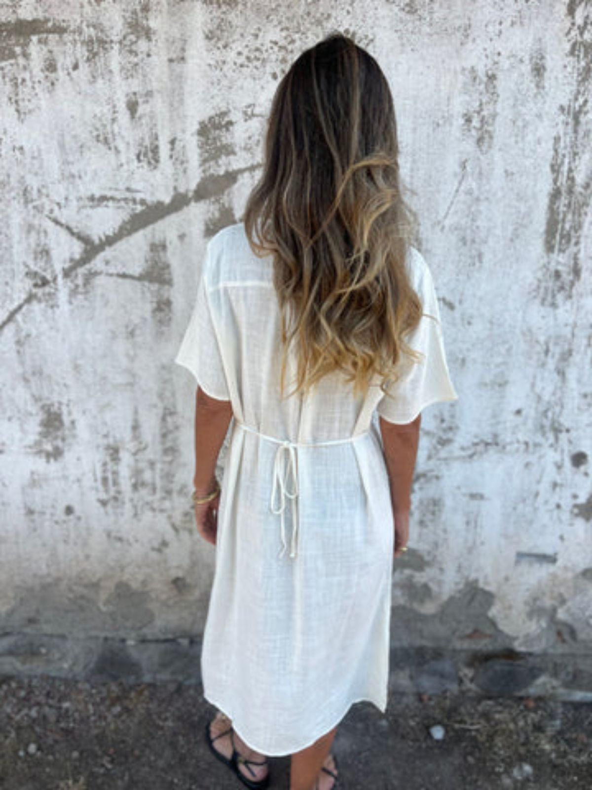 Vintage Notched Loose Dress With No