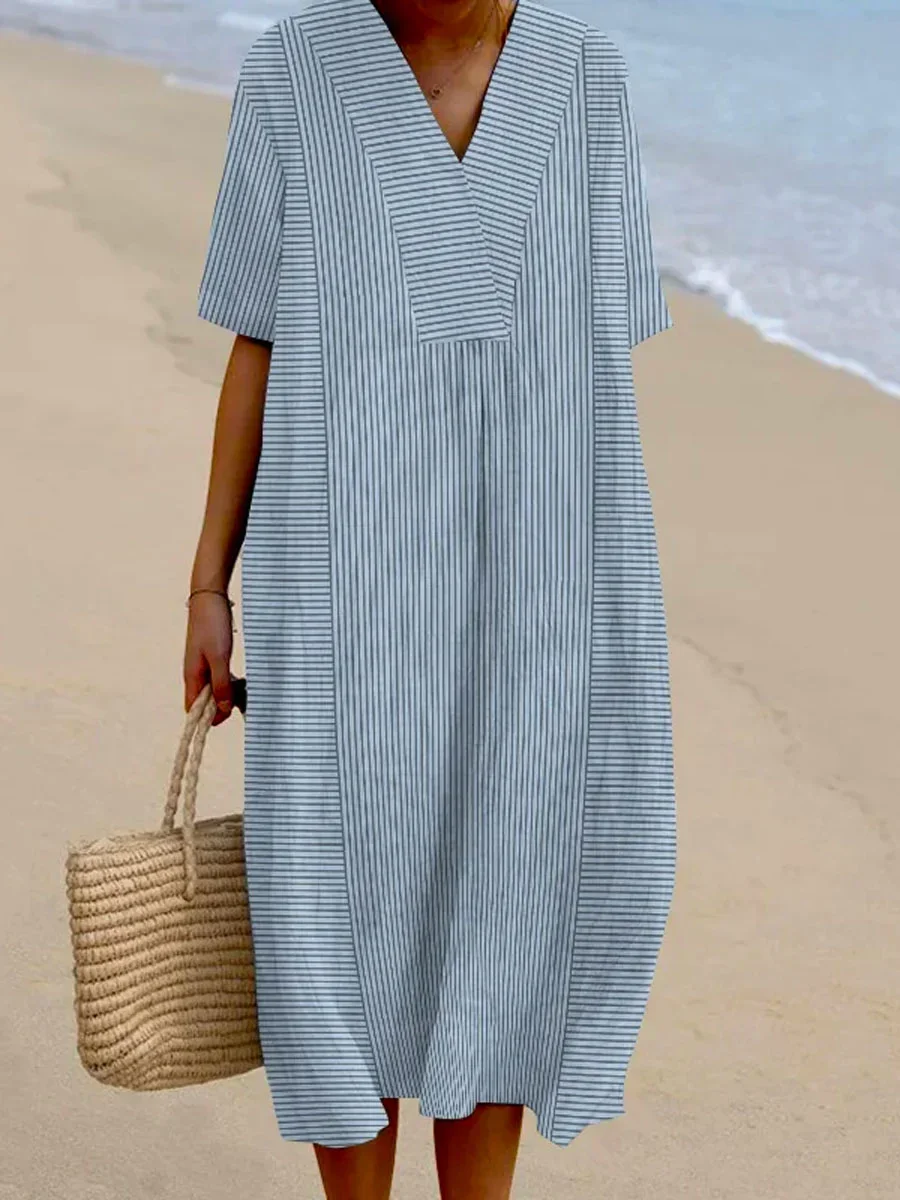 Casual Crew Neck Striped Regular Fit Dress With No