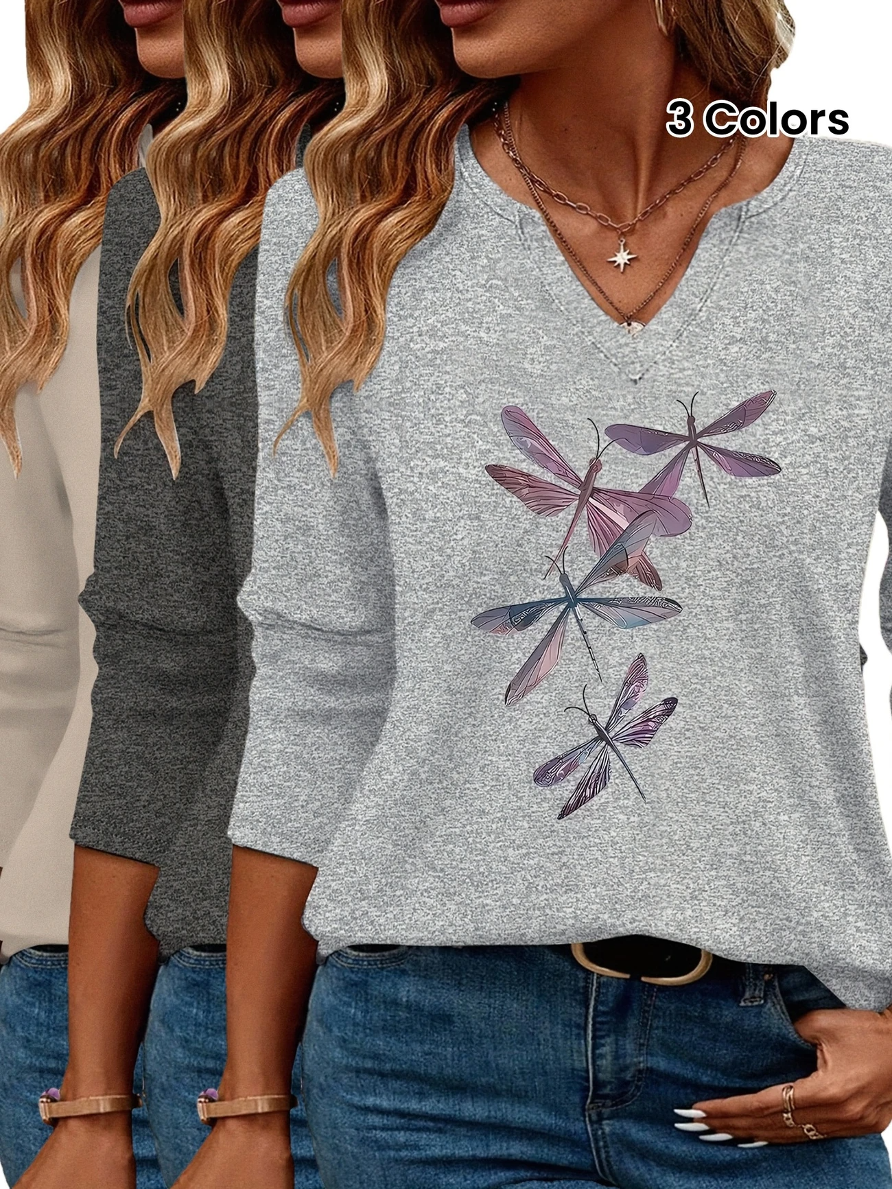 Print Casual V Neck Long Sleeve T-Shirt