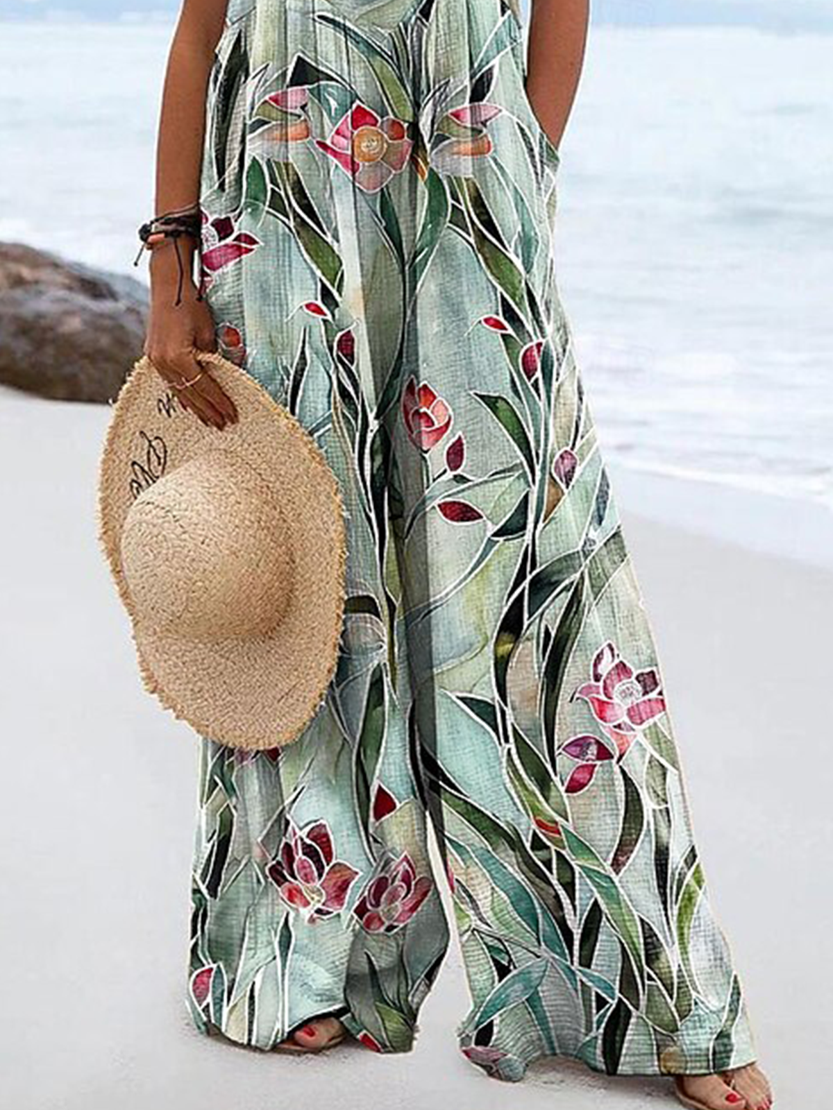 Casual Floral Spaghetti Jumpsuit