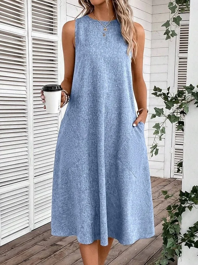 Linen Casual Dress With No