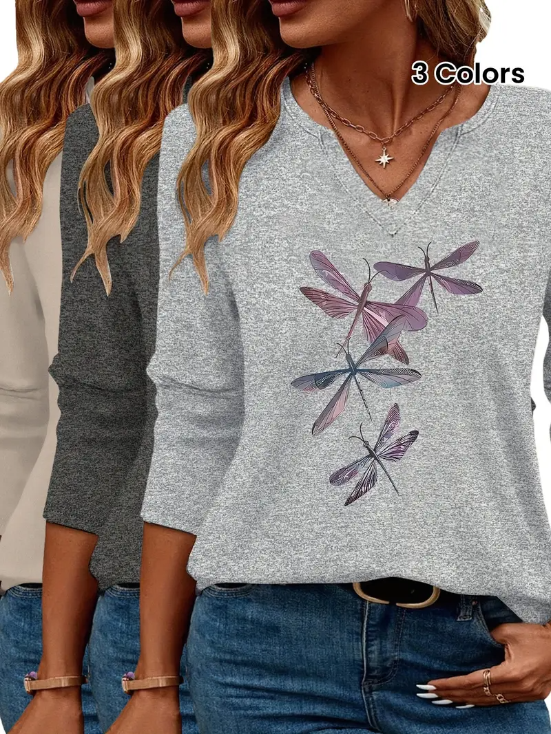 Print Casual V Neck Long Sleeve T-Shirt