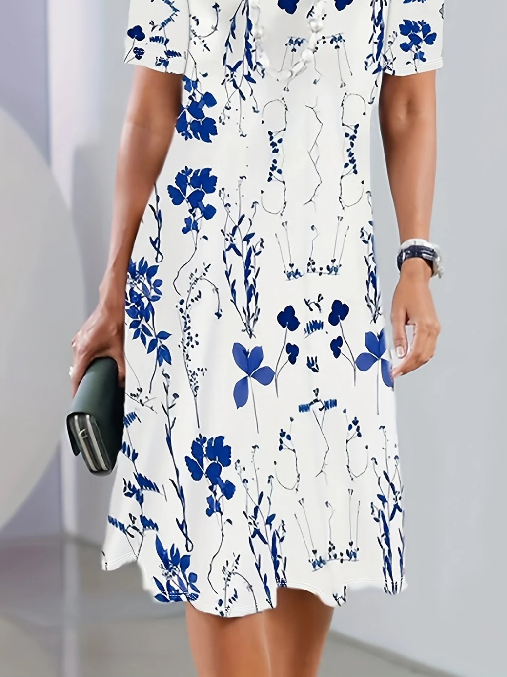 Women's Short Sleeve Summer White Floral Printing Crew Neck Daily Going Out Vintage Midi H-Line Tunic Dress