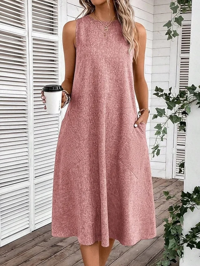 Linen Casual Dress With No