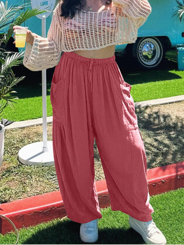 Women's  Elastic Waist H-Line Harem Pants Daily Going Out Pants Green Casual Split Joint Plain Spring/Fall Pants