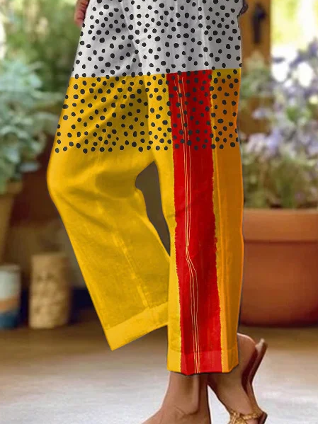Women's  H-Line Baggy Pants Daily Going Out Pants Yellow Casual Printing Abstract Spring/Fall Pants