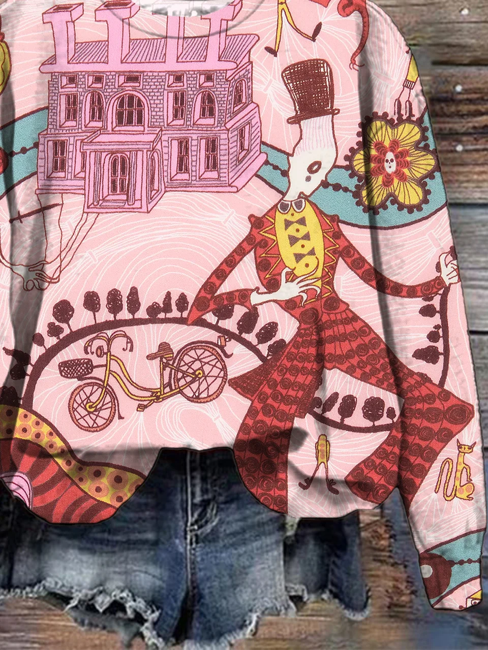 Loose Vintage Pop Art Print Sweatshirt