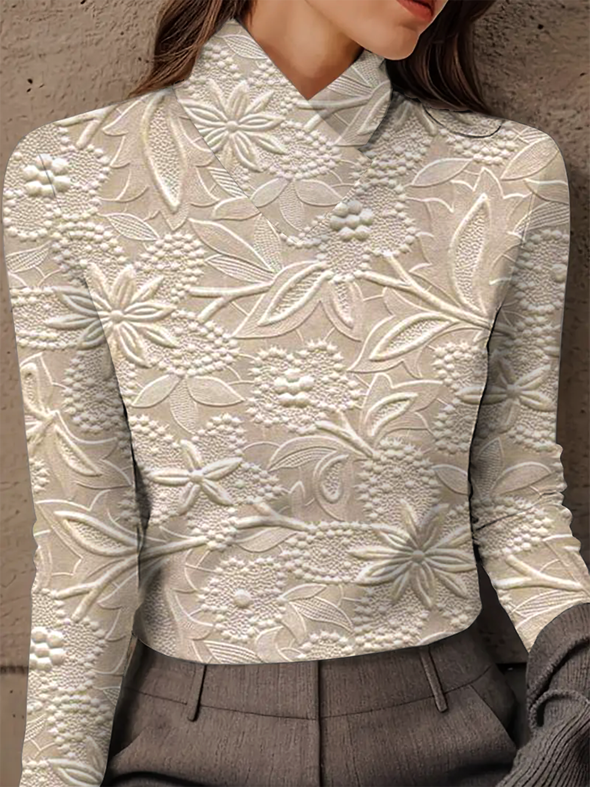 Women's Long-Sleeved High-Neck Slim-Fitting Top