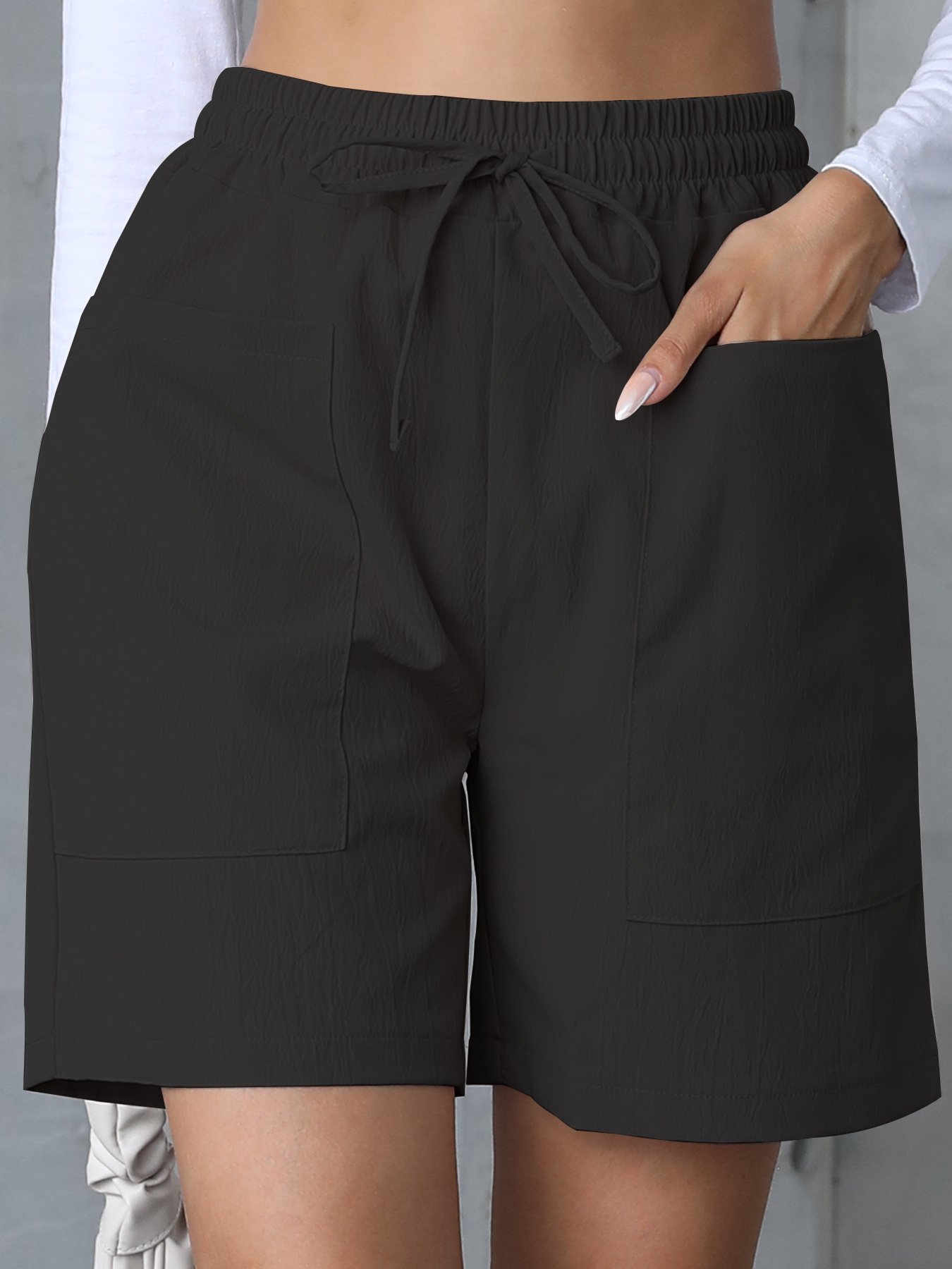 Plain Lace-Up Simple Regular Fit Shorts