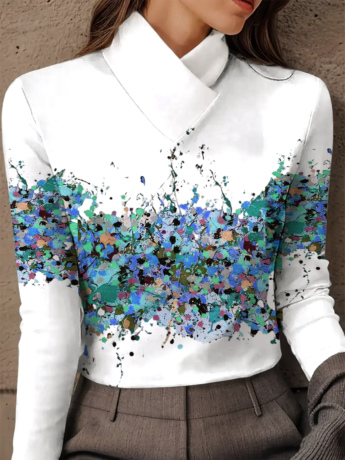 Women's Long-Sleeved High-Neck Slim-Fitting Top
