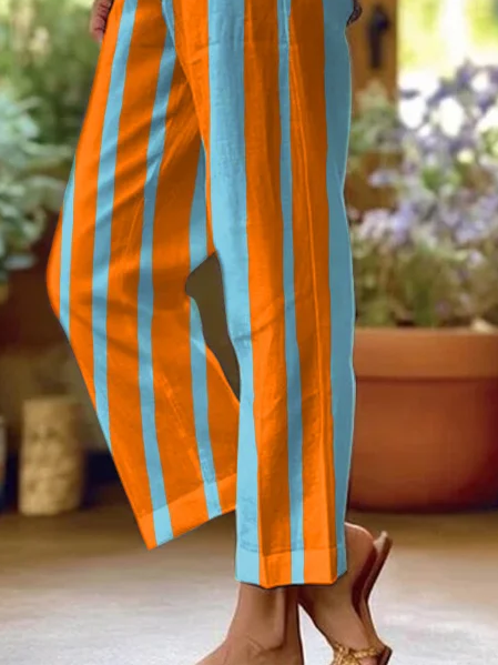 Women's  H-Line Baggy Pants Daily Going Out Pants Orange Casual Printing Striped Spring/Fall Pants