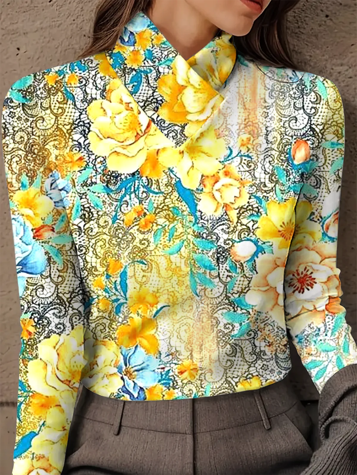 Women's Long-Sleeved High-Neck Slim-Fitting Top