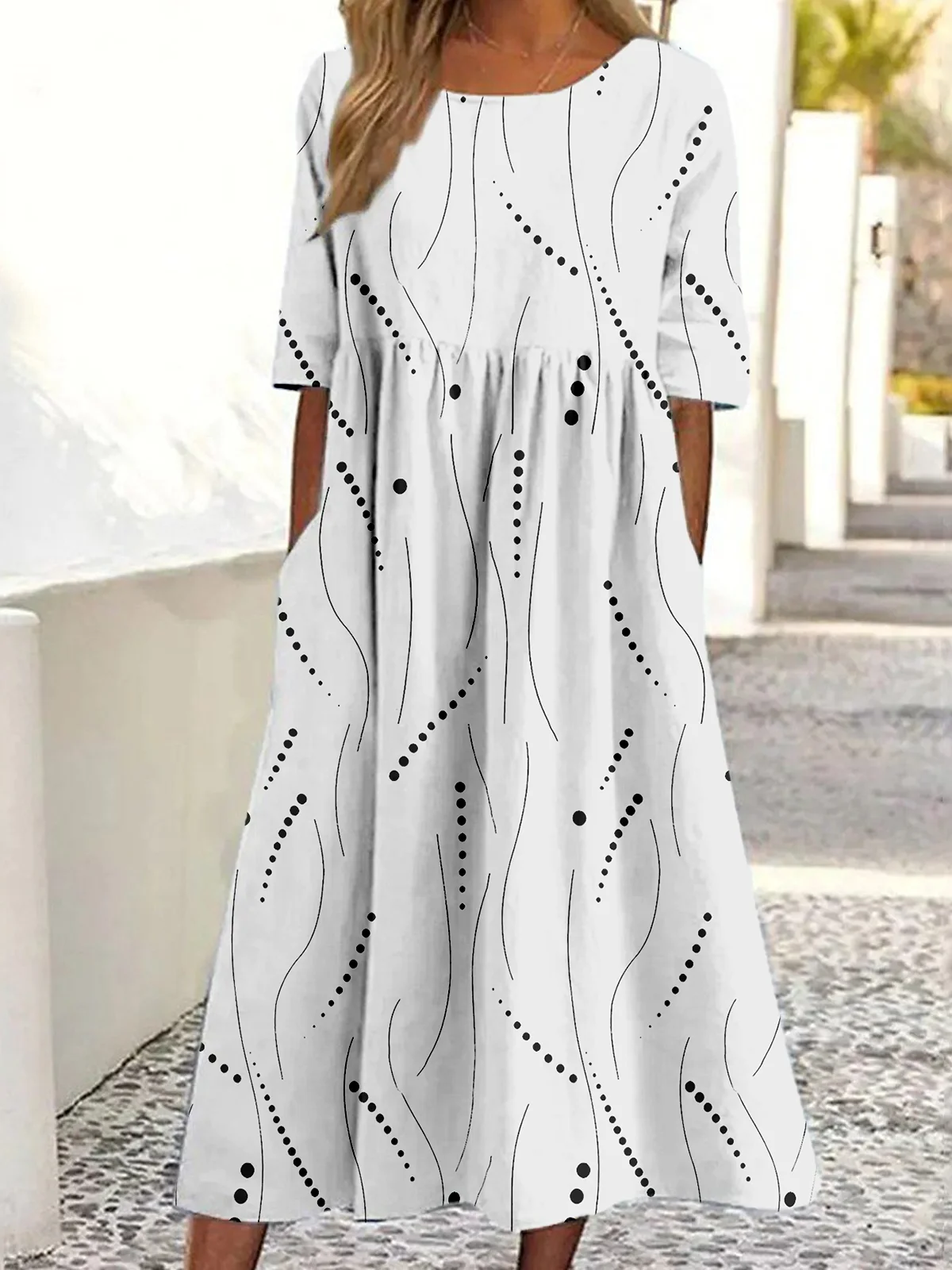 Women Casual Summer Abstract polka dots Polyester Daily Loose Half Sleeve A-Line No Dresses