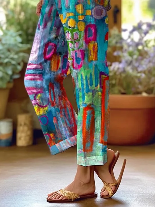 Women's  H-Line Baggy Pants Daily Going Out Pants Blue Casual Printing Abstract Spring/Fall Pants