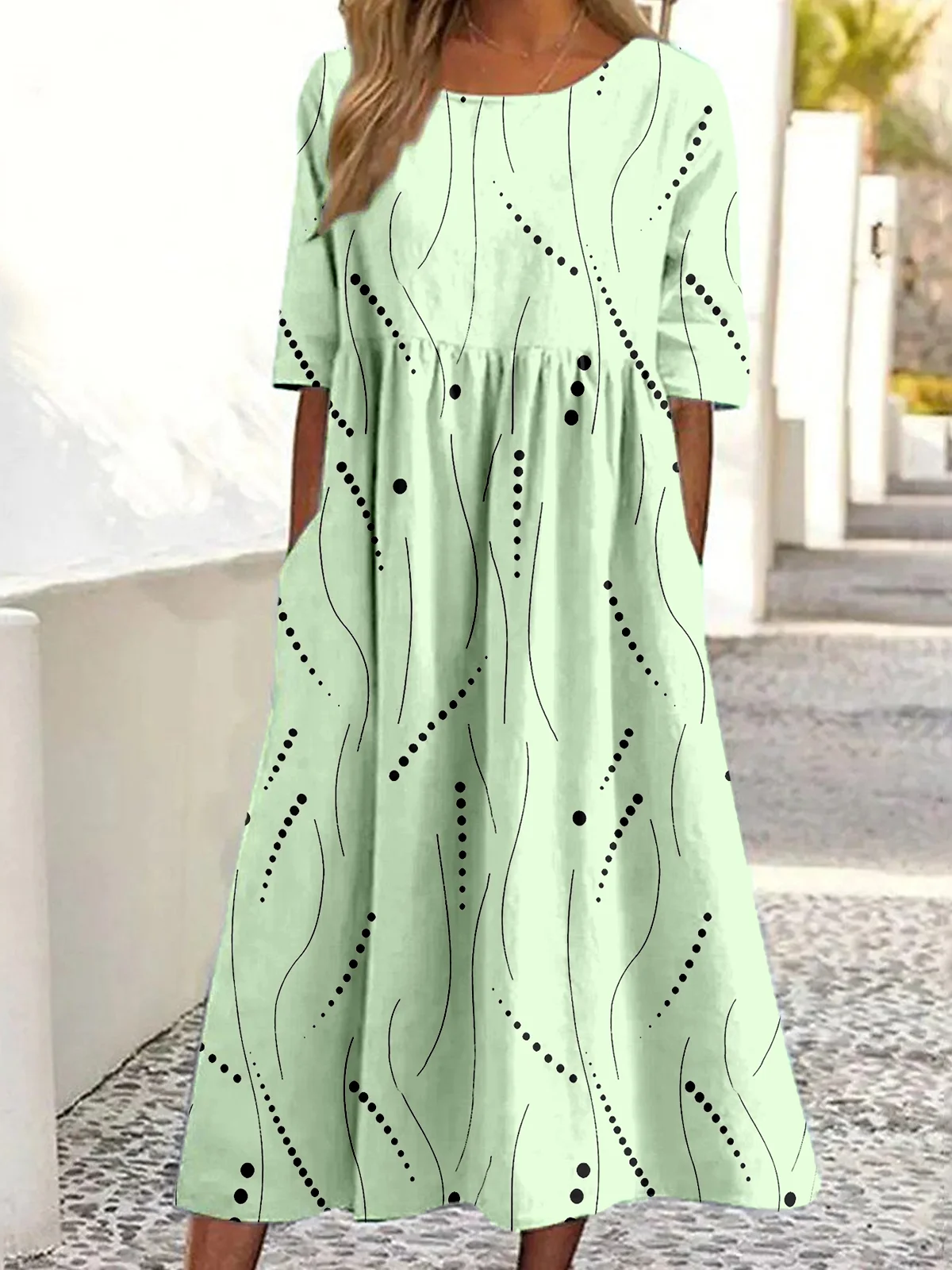 Women Casual Summer Abstract polka dots Polyester Daily Loose Half Sleeve A-Line No Dresses