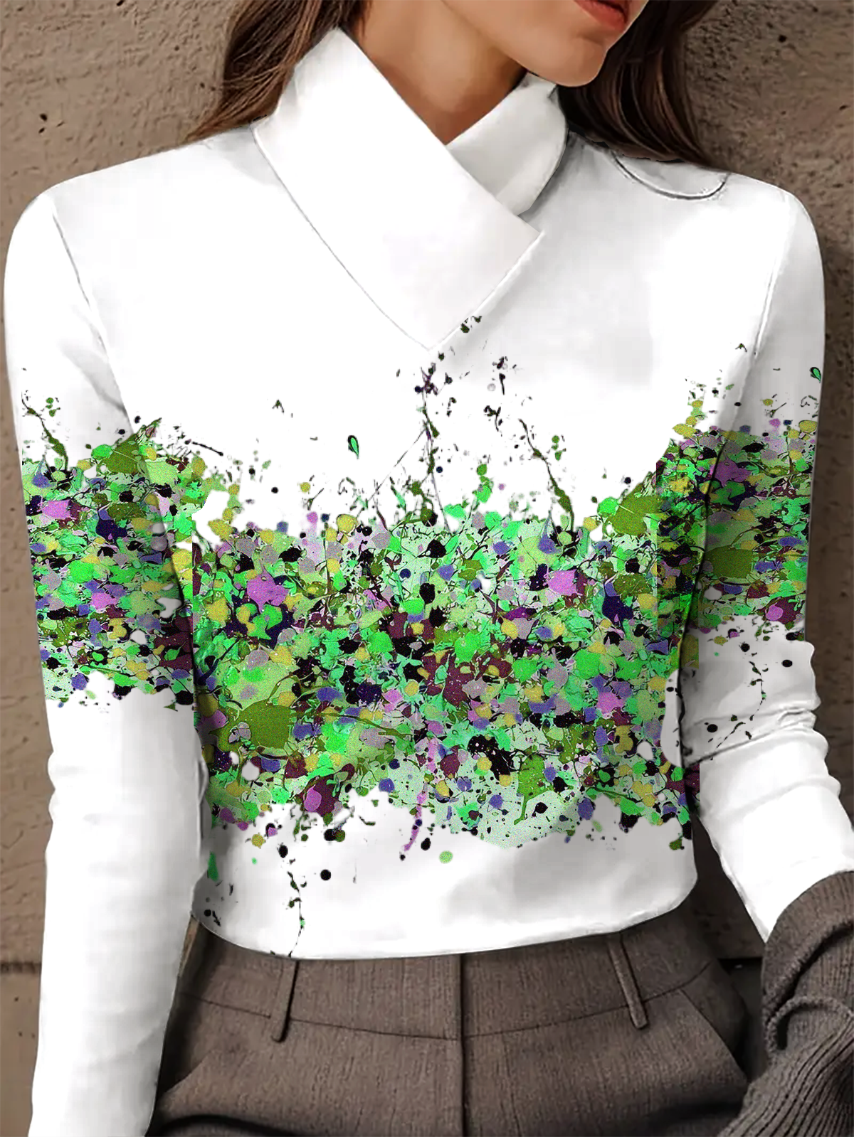 Women's Long-Sleeved High-Neck Slim-Fitting Top